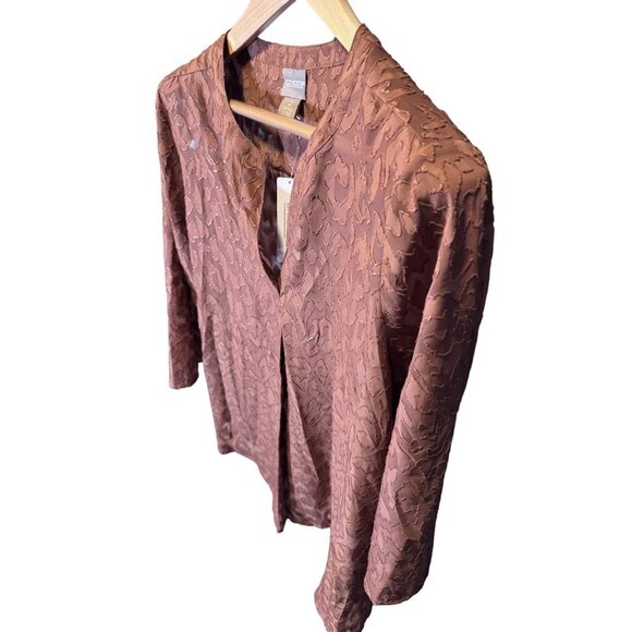 Chico's NWT Brown Dusty Pink Burnout Three Quarter Sleeve Tunic Style Top SZ L - Picture 3 of 7